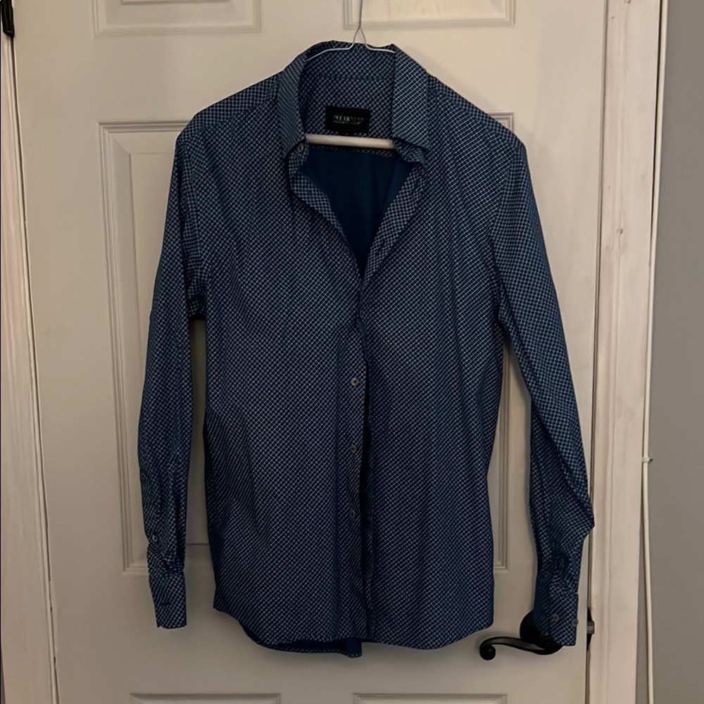 Kenneth Cole AWEARNESS Men's Blue Patterned Button Down Shirt